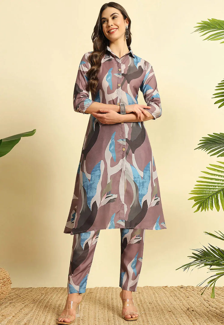 Brown Cotton Kurta Set With Pent