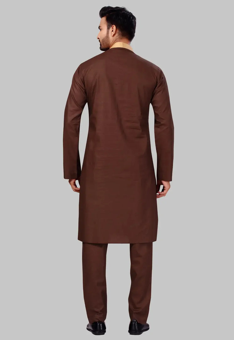 Brown Cotton Pathani Suit