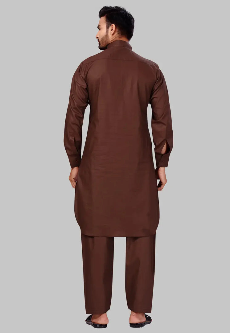 Brown Cotton Pathani Suit