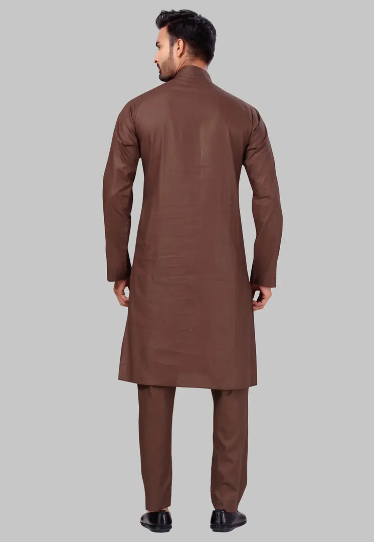 Brown Cotton Pathani Suit