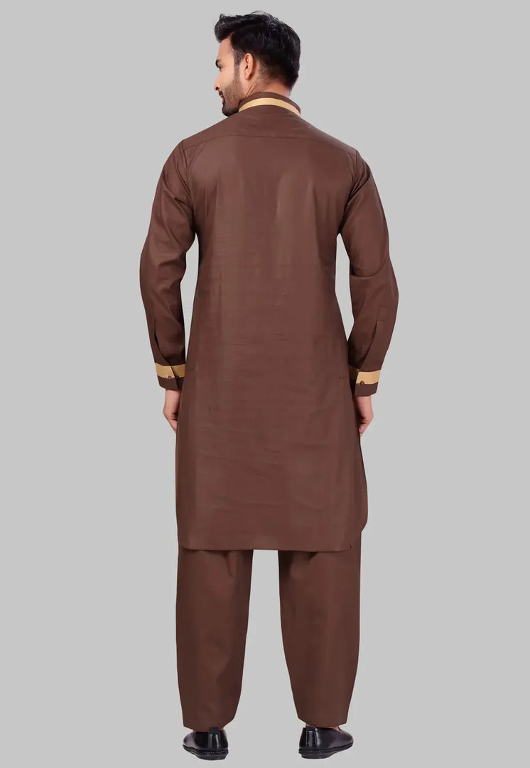 Brown Cotton Pathani Suit