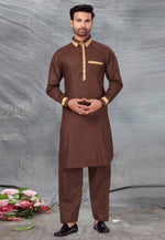 Load image into Gallery viewer, Brown Cotton Pathani Suit
