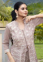Load image into Gallery viewer, Brown Cotton Readymade Center Slit Anarkali Suit
