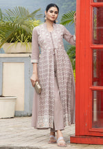 Load image into Gallery viewer, Brown Cotton Readymade Center Slit Anarkali Suit
