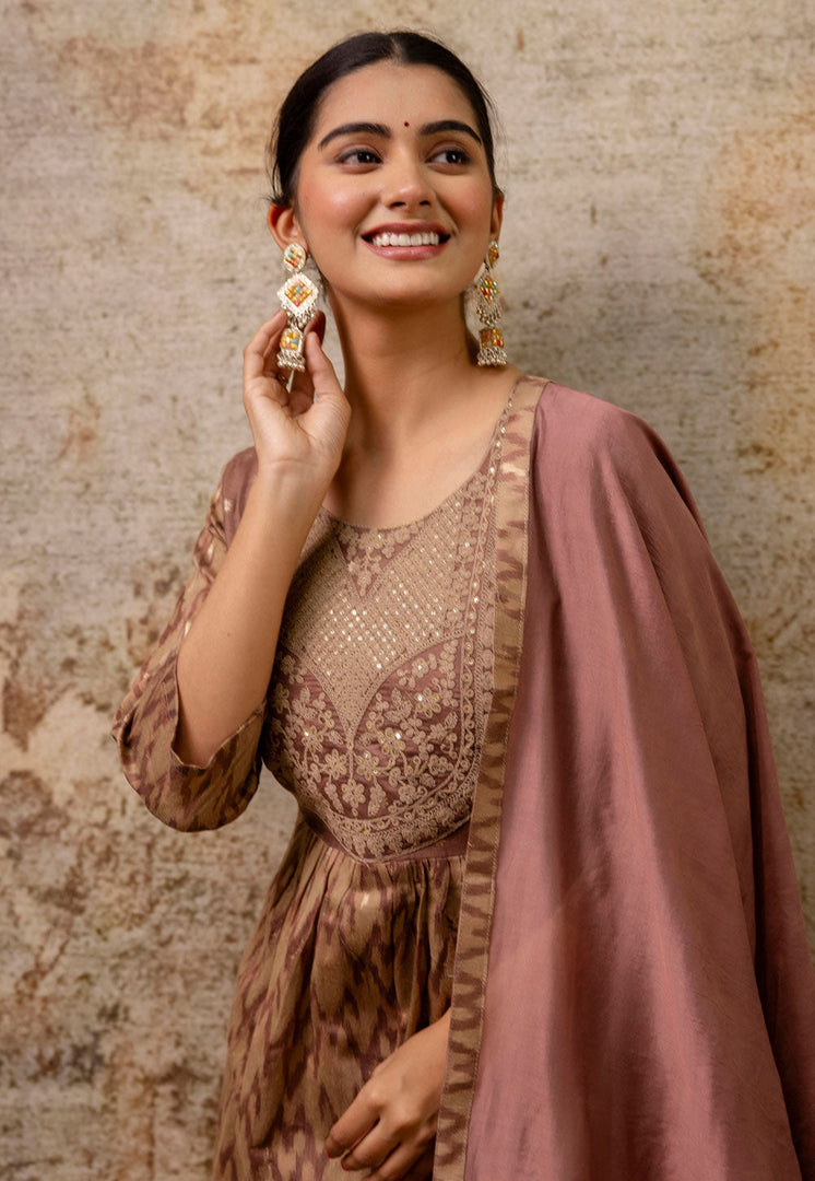 Brown Cotton Silk Readymade Pant Style Suit