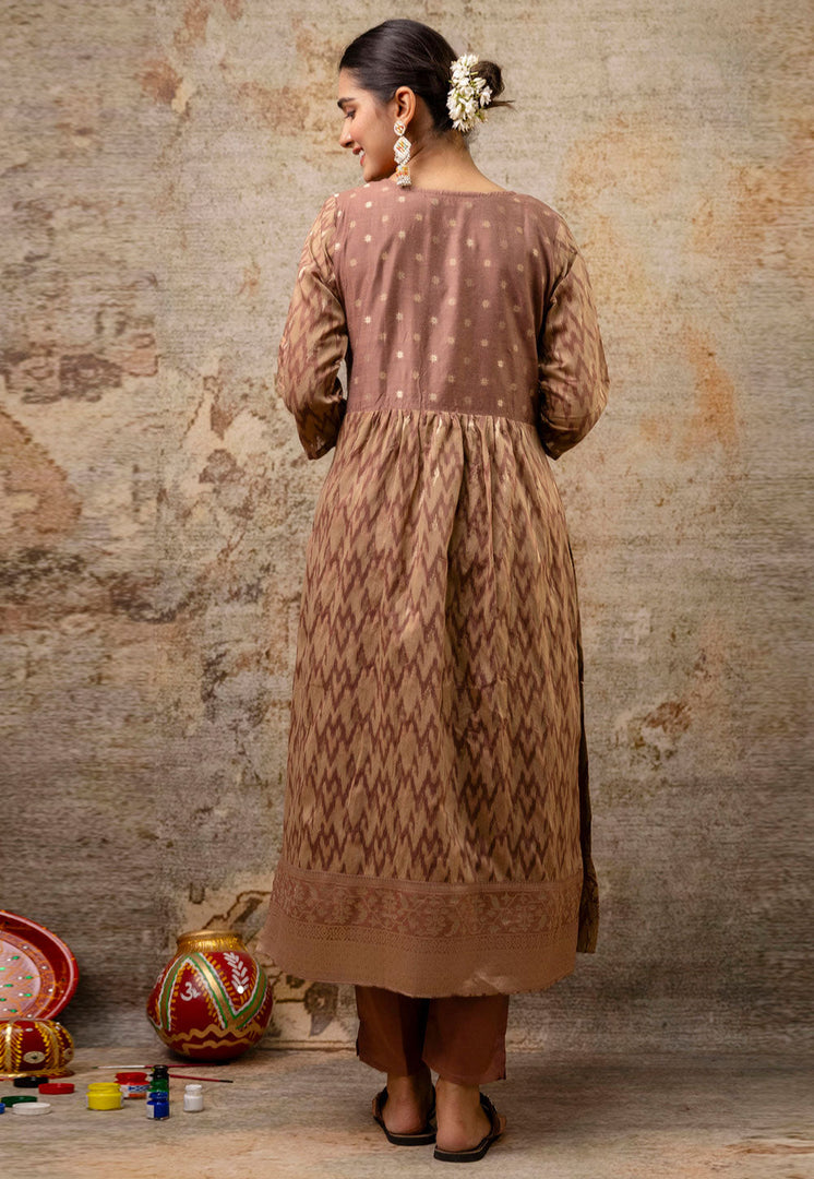 Brown Cotton Silk Readymade Pant Style Suit