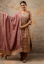 Load image into Gallery viewer, Brown Cotton Silk Readymade Pant Style Suit
