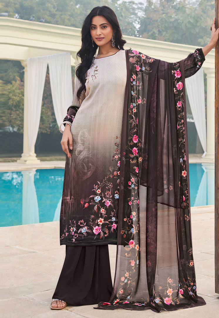Brown Crepe Palazzo Suit