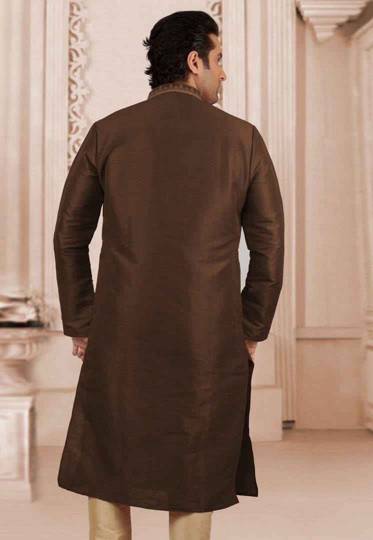 Brown Dupion Silk Kurta Pajama