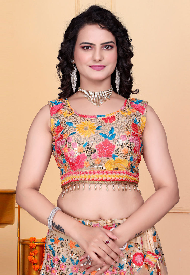 Brown Faux Georgette A Line Lehenga Choli