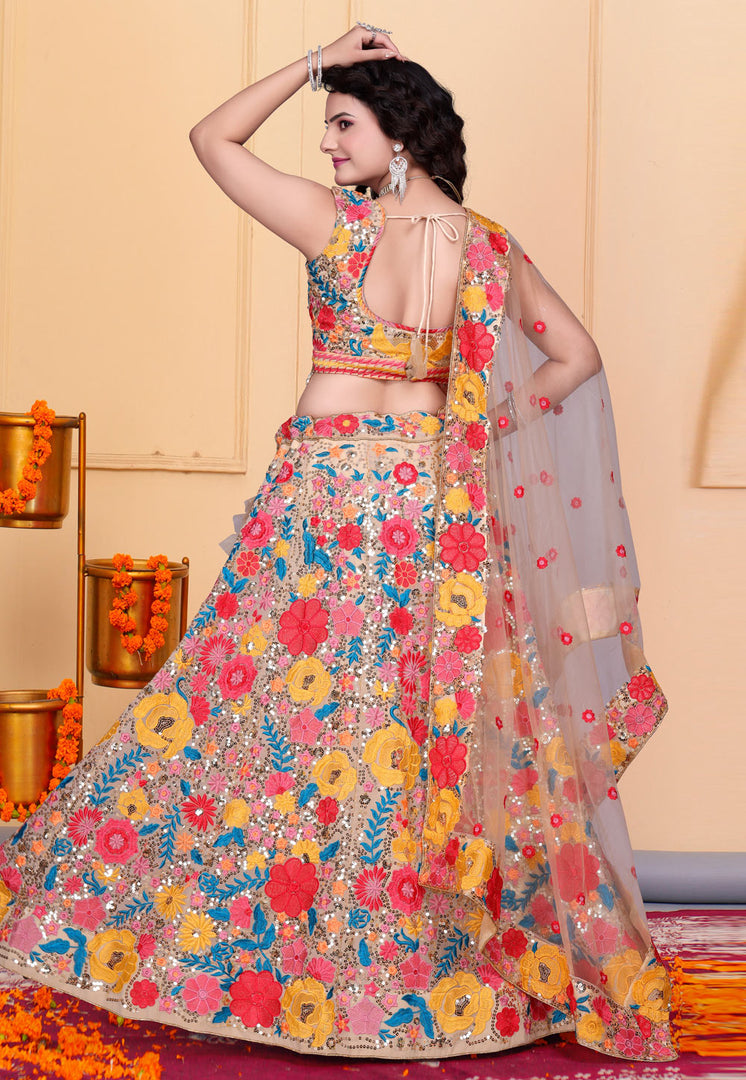 Brown Faux Georgette A Line Lehenga Choli