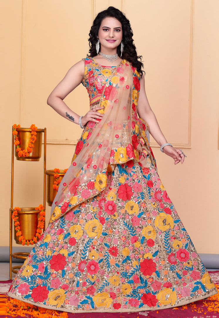 Brown Faux Georgette A Line Lehenga Choli