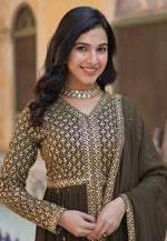 Load image into Gallery viewer, Brown Faux Georgette Readymade Anarkali Suit
