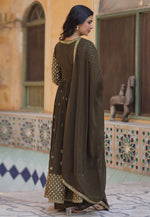 Load image into Gallery viewer, Brown Faux Georgette Readymade Anarkali Suit
