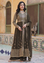 Load image into Gallery viewer, Brown Faux Georgette Readymade Anarkali Suit
