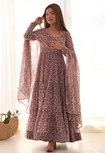 Load image into Gallery viewer, Brown Faux Georgette Readymade Long Anarkali Suit
