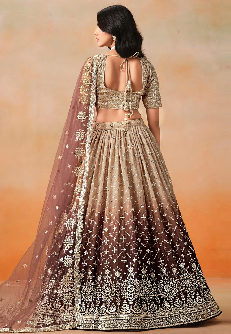 Brown Georgette Circular Lehenga Choli