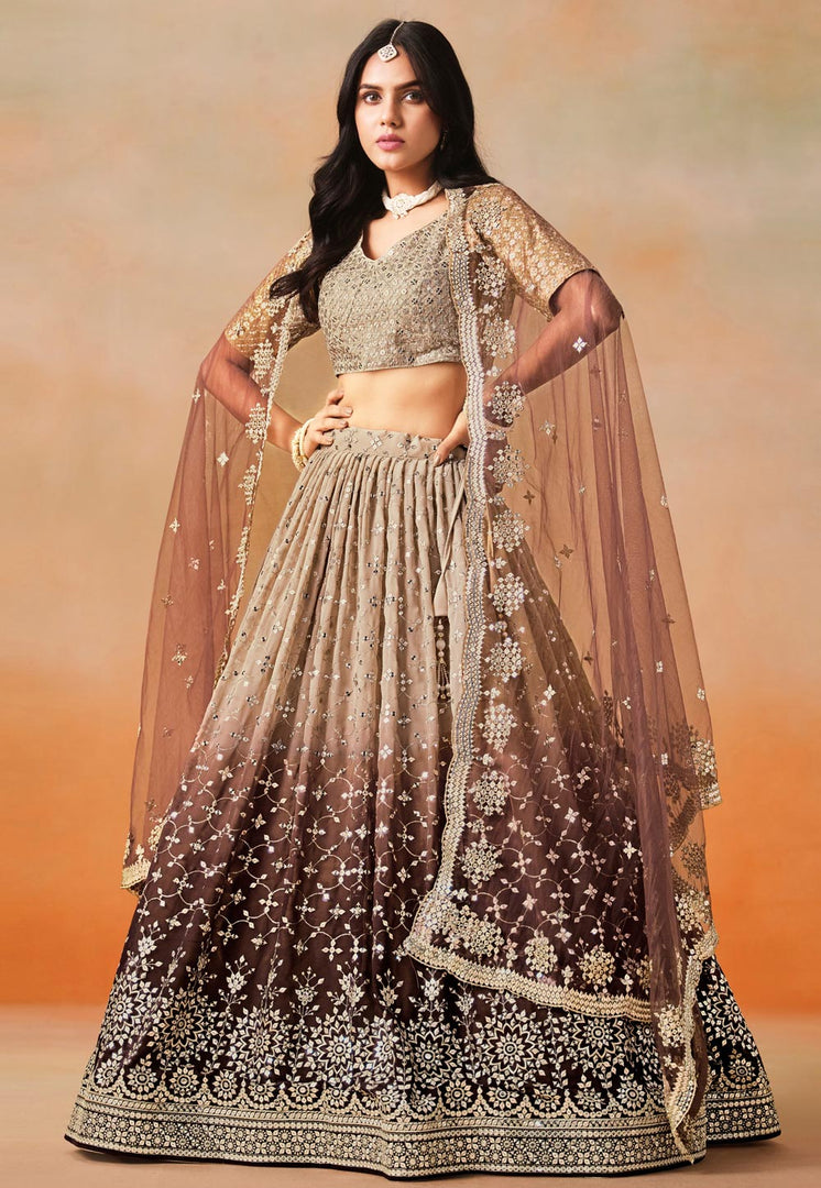 Brown Georgette Circular Lehenga Choli