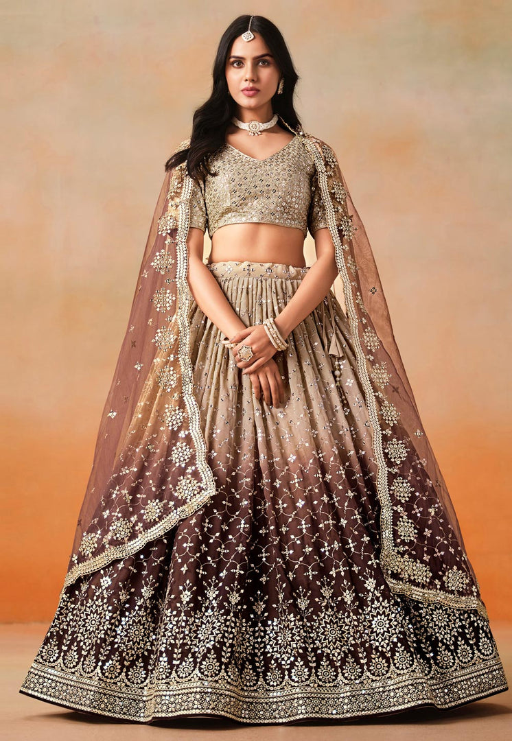 Brown Georgette Circular Lehenga Choli