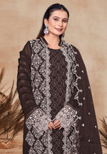 Load image into Gallery viewer, Brown Georgette Embroidered Pant Style Suit

