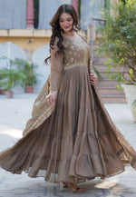 Load image into Gallery viewer, Brown Georgette Readymade Anarkali Suit

