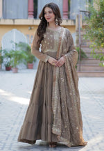 Load image into Gallery viewer, Brown Georgette Readymade Anarkali Suit
