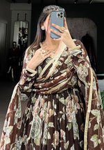Load image into Gallery viewer, Brown Georgette Readymade Anarkali Suit
