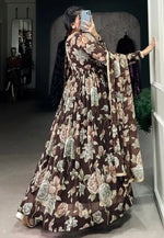 Load image into Gallery viewer, Brown Georgette Readymade Anarkali Suit
