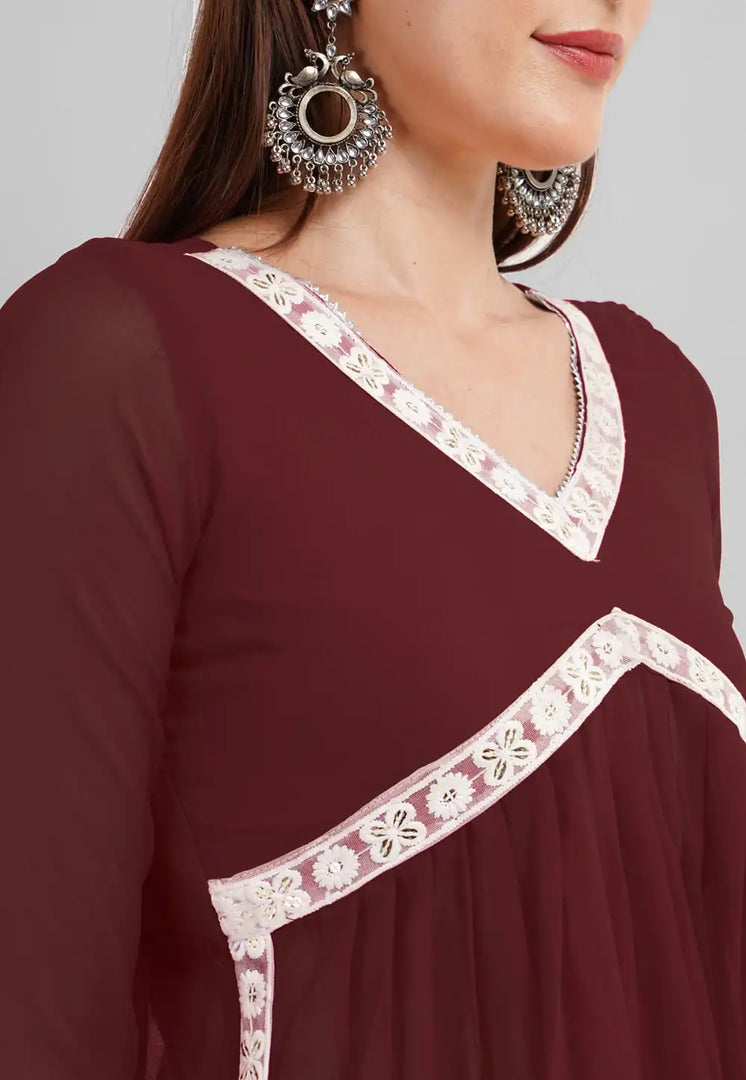 Brown Georgette Readymade Punjabi Suit