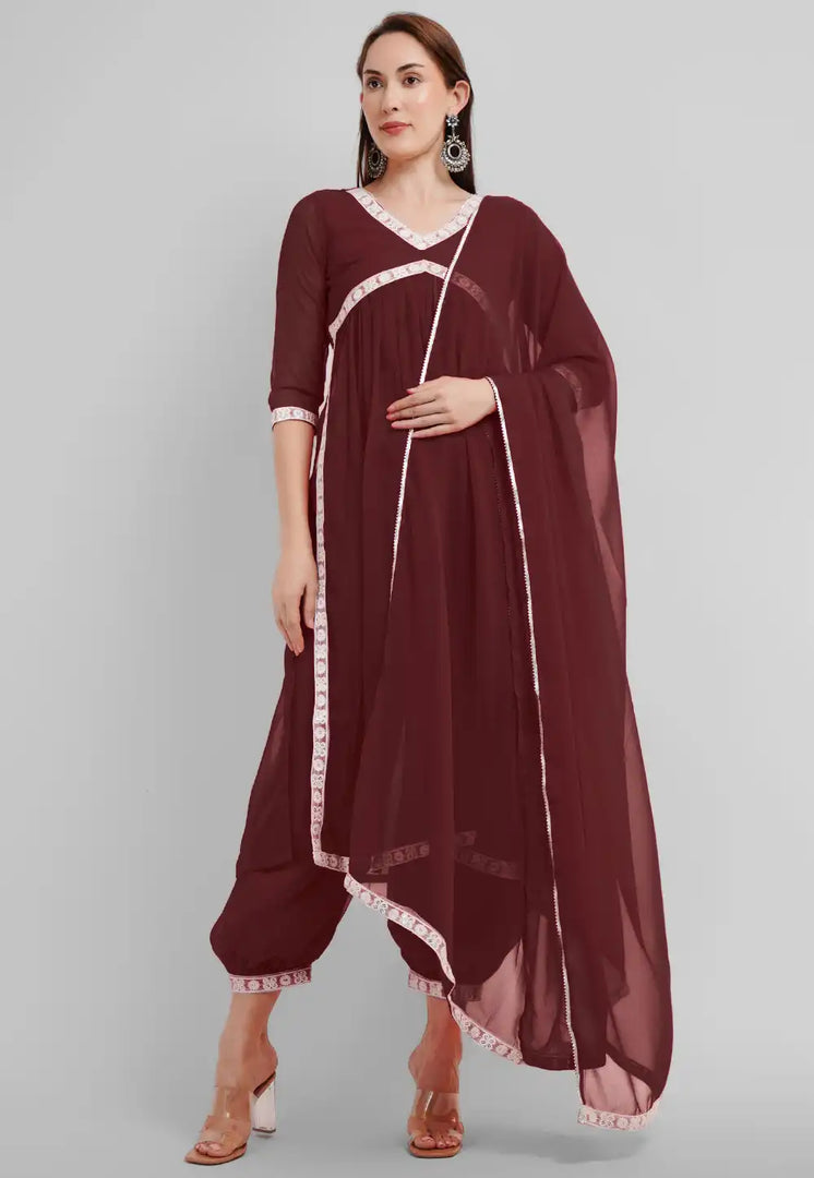 Brown Georgette Readymade Punjabi Suit
