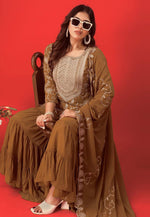 Load image into Gallery viewer, Brown Georgette Readymade Sharara Suit
