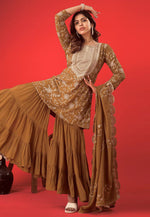 Load image into Gallery viewer, Brown Georgette Readymade Sharara Suit
