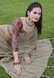 Brown Georgette Saree With Blouse