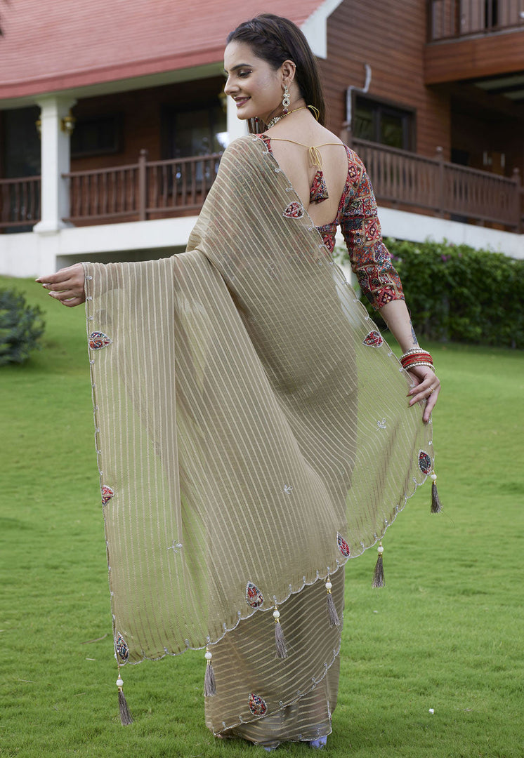 Brown Georgette Saree With Blouse