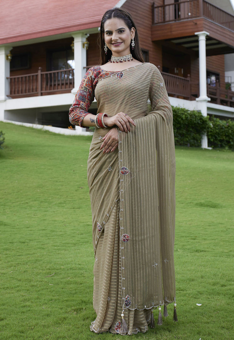 Brown Georgette Saree With Blouse
