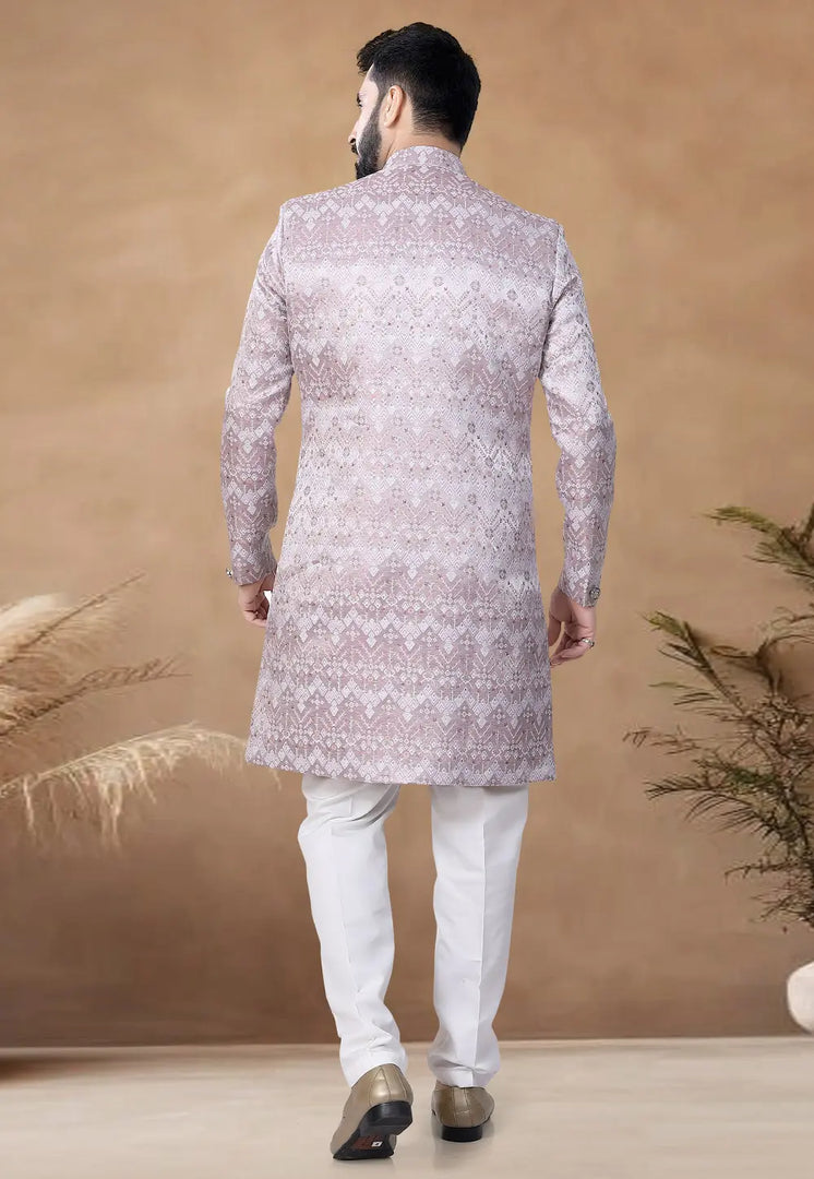 Brown Jacquard Indo Western Suit