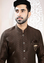 Load image into Gallery viewer, Brown Jacquard Indo Western Suit

