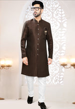 Load image into Gallery viewer, Brown Jacquard Indo Western Suit
