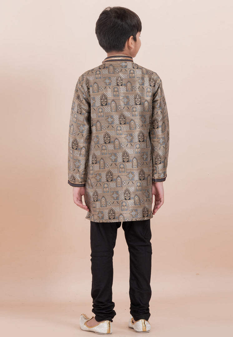 Brown Jacquard Silk Kids Kurta Pajama