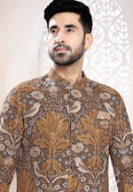 Load image into Gallery viewer, Brown Linen Indo Western Suit

