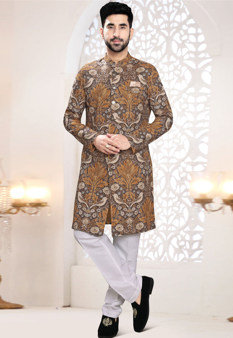 Brown Linen Indo Western Suit