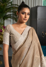 Brown Linen Saree With Blouse