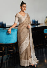Load image into Gallery viewer, Brown Linen Saree With Blouse
