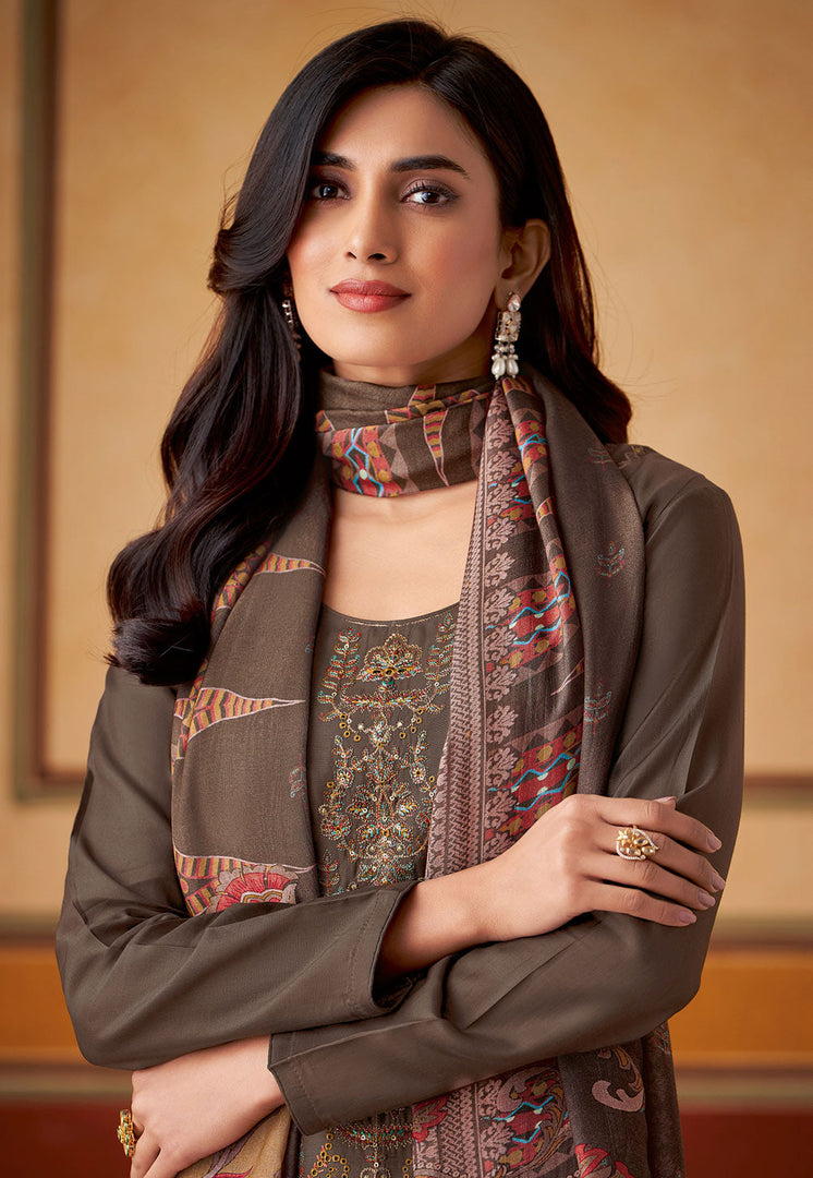 Brown Muslin Palazzo Suit