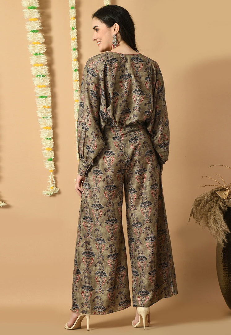 Brown Muslin Printed Co-Ords Set