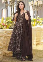 Load image into Gallery viewer, Brown Muslin Readymade Pakistani Suit
