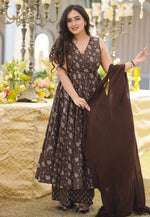 Load image into Gallery viewer, Brown Muslin Readymade Pakistani Suit
