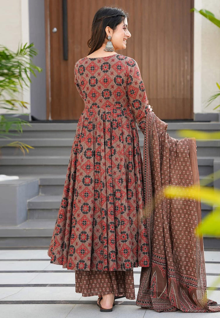 Brown Muslin Readymade Palazzo Suit