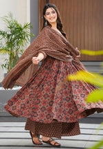 Load image into Gallery viewer, Brown Muslin Readymade Palazzo Suit
