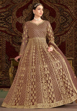 Load image into Gallery viewer, Brown Net Embroidered Anarkali Suit
